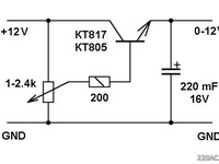 Регулятор напряжения 0-12 В на одном транзисторе