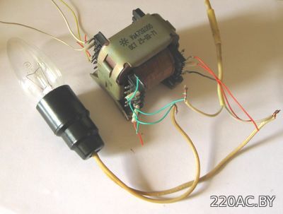 Подключение трансформатора через лампочку