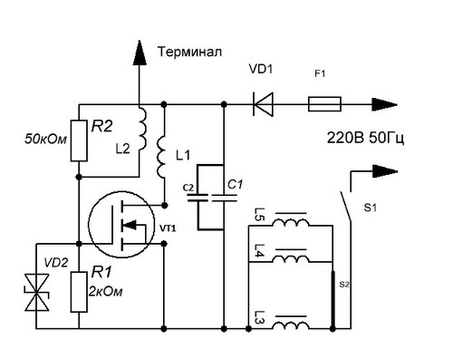 Катушка Тесла или качер Бровина на irfp460, схема на 220 В.